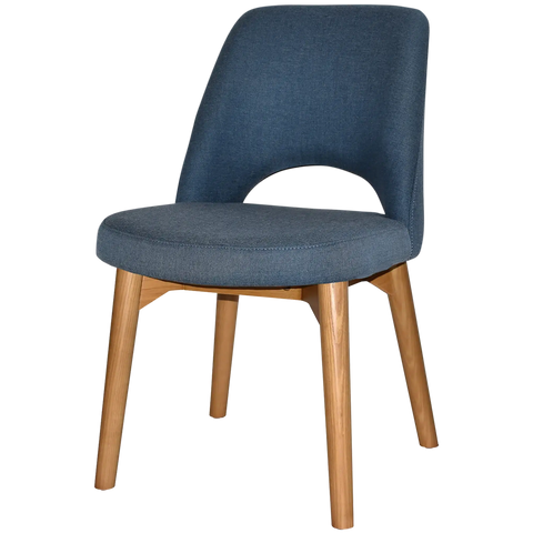Mulberry Side Chair Light Oak Timber 4 Leg With Gravity Denim Shell, Viewed From Angle In Front