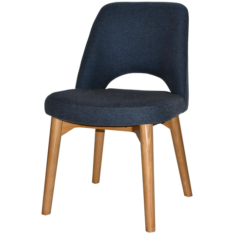 Mulberry Side Chair Light Oak Timber 4 Leg With Gravity Navy Shell, Viewed From Angle In Front
