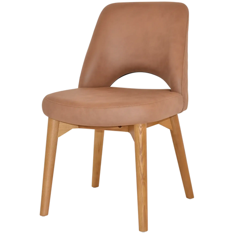 Mulberry Side Chair Light Oak Timber 4 Leg With Pelle Benito Tan Shell, Viewed From Angle In Front