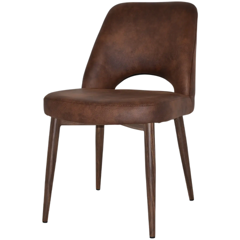 Mulberry Side Chair Light Walnut Metal 4 Leg With Eastwood Bison Shell, Viewed From Angle In Front