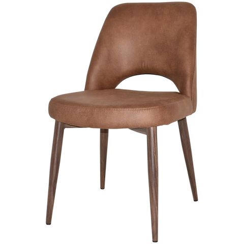 Mulberry Side Chair Light Walnut Metal 4 Leg With Eastwood Tan Shell, Viewed From Angle In Front