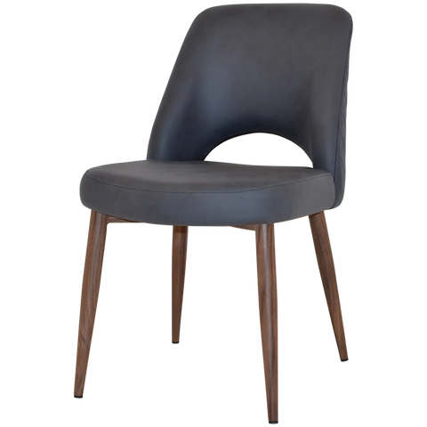 Mulberry Side Chair Light Walnut Metal 4 Leg With Pelle Benito Navy Shell, Viewed From Angle In Front