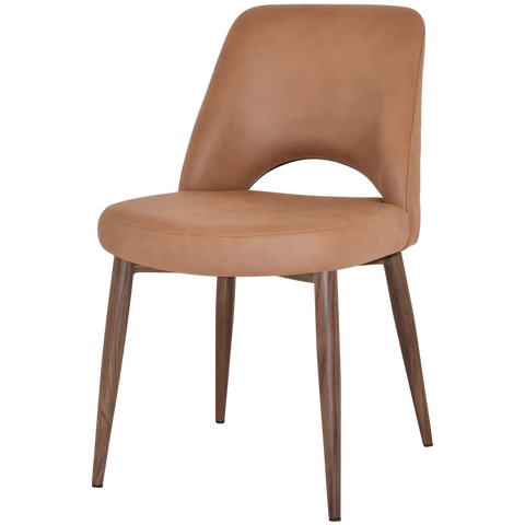 Mulberry Side Chair Light Walnut Metal 4 Leg With Pelle Benito Tan Shell, Viewed From Angle In Front