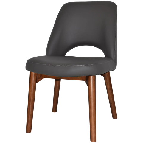 Mulberry Side Chair Light Walnut Timber 4 Leg With Charcoal Vinyl Shell, Viewed From Angle In Front