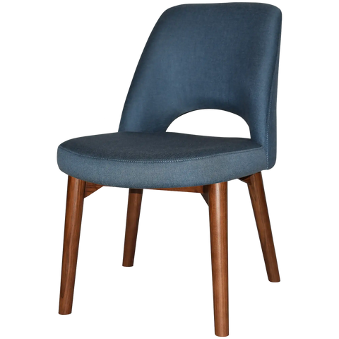 Mulberry Side Chair Light Walnut Timber 4 Leg With Gravity Denim Shell, Viewed From Angle In Front