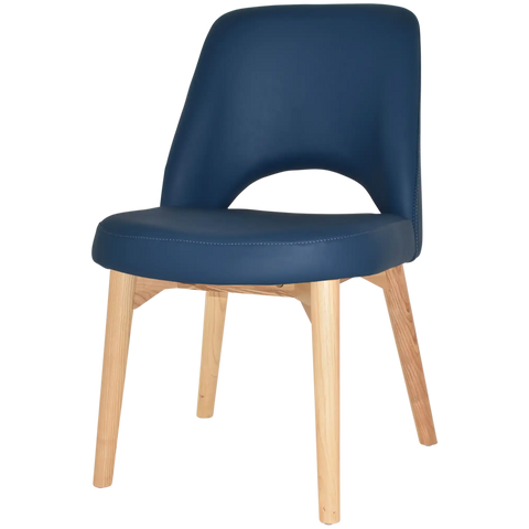 Mulberry Side Chair Natural Timber 4 Leg With Black Vinyl Shell, Viewed From Angle In Front