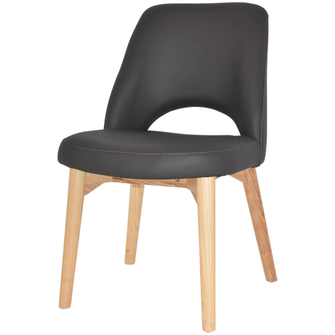 Mulberry Side Chair Natural Timber 4 Leg With Charcoal Vinyl Shell, Viewed From Angle In Front