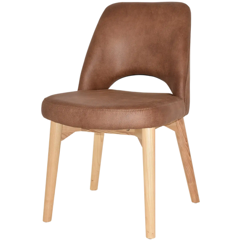 Mulberry Side Chair Natural Timber 4 Leg With Eastwood Tan Shell, Viewed From Angle In Front