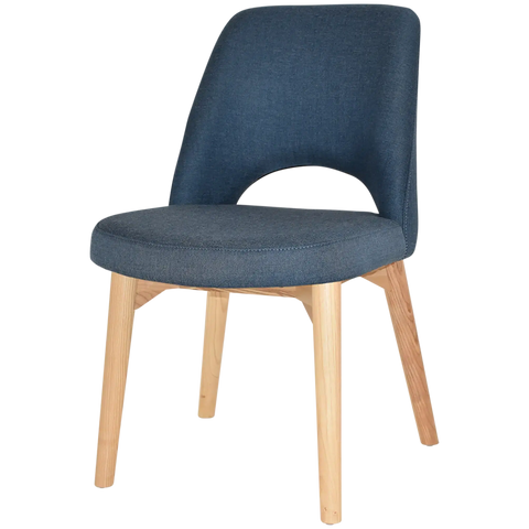 Mulberry Side Chair Natural Timber 4 Leg With Gravity Denim Shell, Viewed From Angle In Front