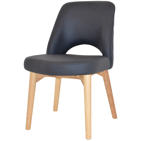Mulberry Side Chair Natural Timber 4 Leg With Pelle Benito Navy Shell, Viewed From Angle In Front