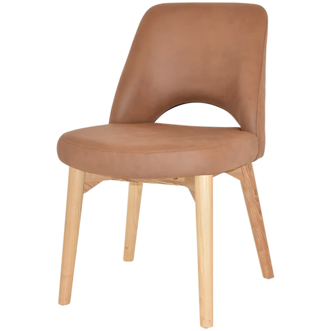 Mulberry Side Chair Natural Timber 4 Leg With Pelle Benito Tan Shell, Viewed From Angle In Front
