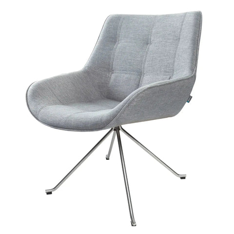 Neo Occasional Armchair Upholstered Key Largo Ash With 4 Star Swivel Base, Viewed From Angle In Front