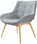 Neo Occasional Armchair Upholstered Key Largo Ash With Natural Timber 4 Leg Base, Viewed From Angle In Front