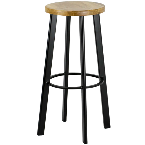 Nika Bar Stool Black Frame With Natural Seat, Viewed From Angle In Front