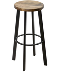 Nika Bar Stool Black Frame With Walnut Seat, Viewed From Angle In Front