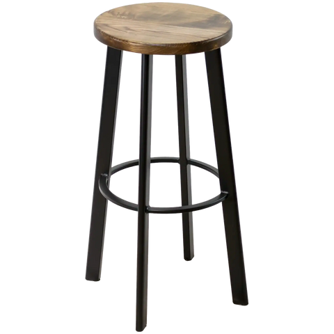 Nika Bar Stool Black Frame With Walnut Seat, Viewed From Angle In Front