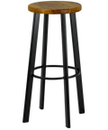 Nika Bar Stool Black Frame With Walnut Seat, Viewed From Front Angle