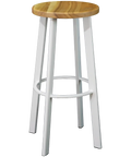 Nika Bar Stool White Frame With Natural Seat, Viewed From In Front