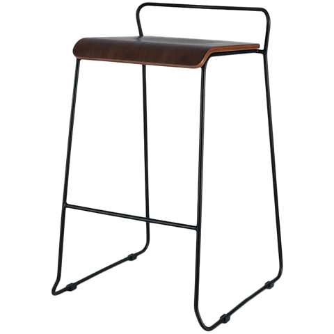 Piper Bar Stool With Walnut Seat And Black Sled Frame, Viewed From Angle In Front