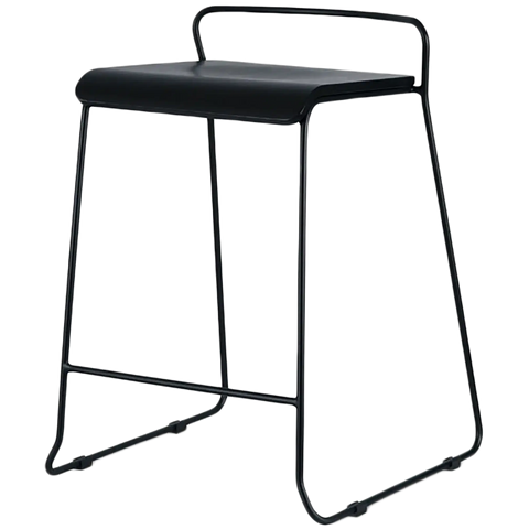 Piper Counter Stool With Black Seat And Black Sled Frame, Viewed From Angle In Front