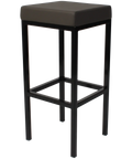 Quentin Bar Stool With Black Frame And Charcoal Vinyl Upholstery, Viewed From Angle In Front