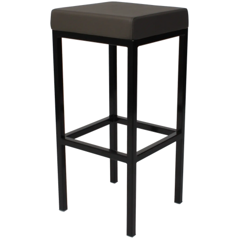 Quentin Bar Stool With Black Frame And Charcoal Vinyl Upholstery, Viewed From Angle In Front