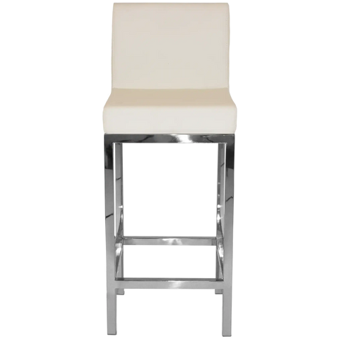 Quentin Counter Stool With Backrest With Stainless Steel Frame And White Vinyl Upholstery, Viewed From Front