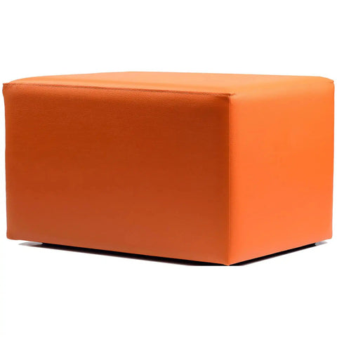 Rectangle Ottoman In Orange Vinyl, Viewed From Angle In Front