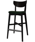 Romano Bar Stool With Custom Upholstered Seat With Black Timber Frame, Viewed From Angle In Front