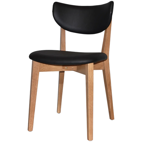 Romano Chair With Black Vinyl Upholstered Backrest And Seat With Light Oak Timber Frame, Viewed From Angle In Front