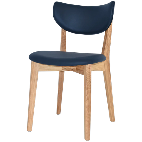 Romano Chair With Custom Upholstered Backrest And Seat With Natural Timber Frame, Viewed From Angle In Front