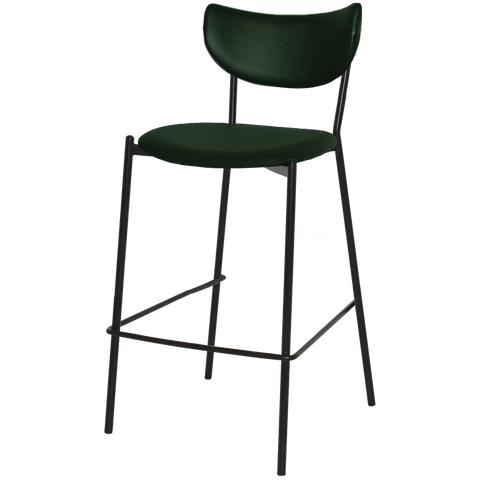 Ronaldo Bar Stool With Custom Upholstery Backrest And Seat And Black 4 Leg Frame, Viewed From Front Angle
