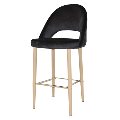 Saffron Bar Stool Birch Metal 4 Leg With Regis Charcoal Shell, Viewed From Angle In Front