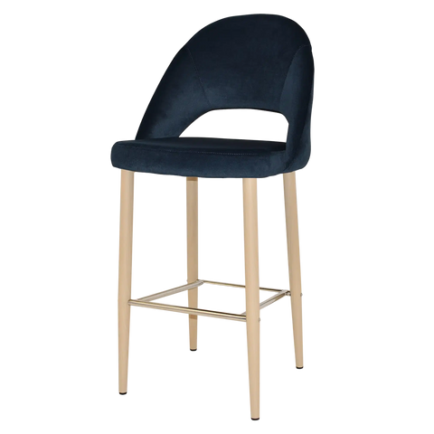Saffron Bar Stool Birch Metal 4 Leg With Regis Navy Shell, Viewed From Angle In Front