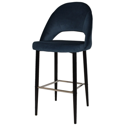 Saffron Bar Stool Black Metal 4 Leg With Regis Navy Shell, Viewed From Angle In Front