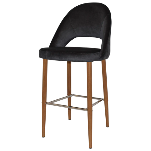 Saffron Bar Stool Light Oak Metal 4 Leg With Regis Charcoal Shell, Viewed From Angle In Front