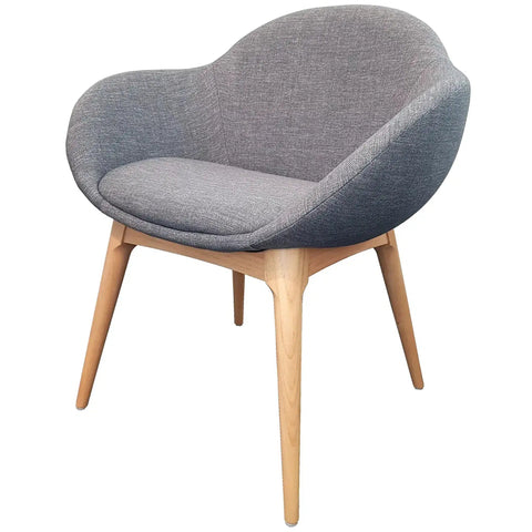 Searl Occasional Armchair Upholstered In Key Largo Ash With Natural Timber 4 Leg Base, Viewed From Angle In Front