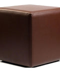 Square Ottoman In Chocolate Vinyl, Viewed From Angle In Front