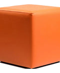 Square Ottoman In Orange Vinyl, Viewed From Angle In Front