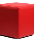 Square Ottoman In Red Vinyl, Viewed From Angle In Front