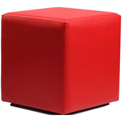 Square Ottoman In Red Vinyl, Viewed From Angle In Front