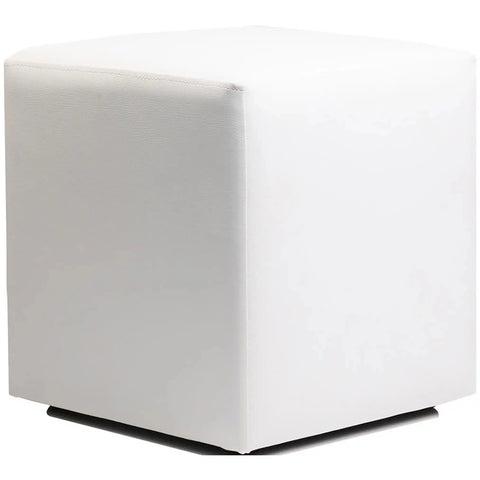 Square Ottoman In White Vinyl, Viewed From Angle In Front