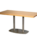 Tasmanian Oak Table Top Natural Clear Coat With Custom Powder Coated Helsinki Twin Table Base, Viewed From Angle