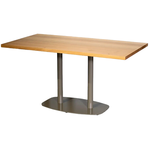 Tasmanian Oak Table Top Natural Clear Coat With Custom Powder Coated Helsinki Twin Table Base, Viewed From Angle