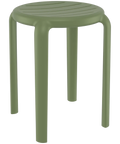 Tom Low Stool By Siesta In Olive Green, Viewed From Angle In Front