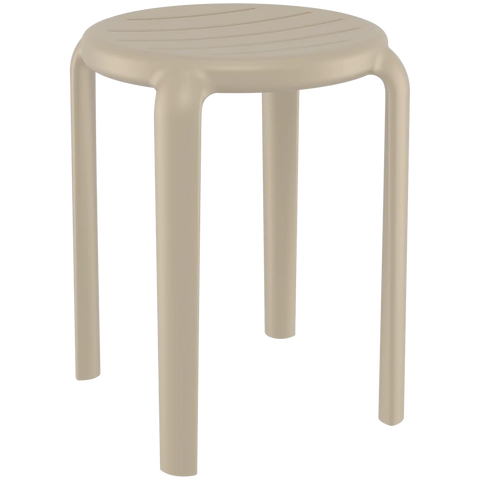 Tom Low Stool By Siesta In Taupe, Viewed From Angle In Front