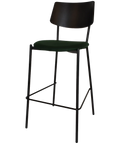 Venice Bar Stool With Black Backrest Custom Upholstery Seat And Black 4 Leg Frame, Viewed From Front Angle