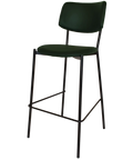 Venice Bar Stool With Custom Upholstery Backrest And Seat And Black 4 Leg Frame, Viewed From Front Angle