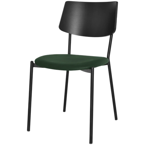 Venice Chair With Black Backrest Custom Upholstery Seat And Black 4 Leg Frame, Viewed From Front Angle