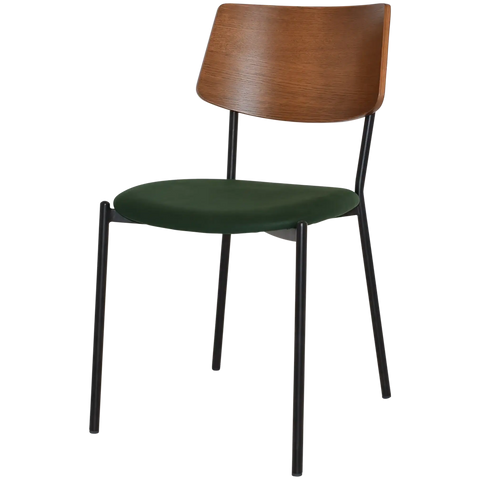 Venice Chair With Light Walnut Backrest Custom Upholstery Seat And Black 4 Leg Frame, Viewed From Front Angle